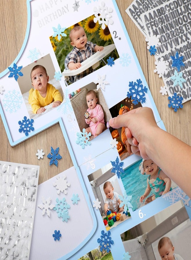 Threehoney My First Year Photo Frame Board Winter Onederland 1st Birthday Decor Snowflake Picture Frame 12 Monthly Photo Display DIY One Year Newborn Keepsake Gifts Snowflake Nursery Birthday Decor - Image 2